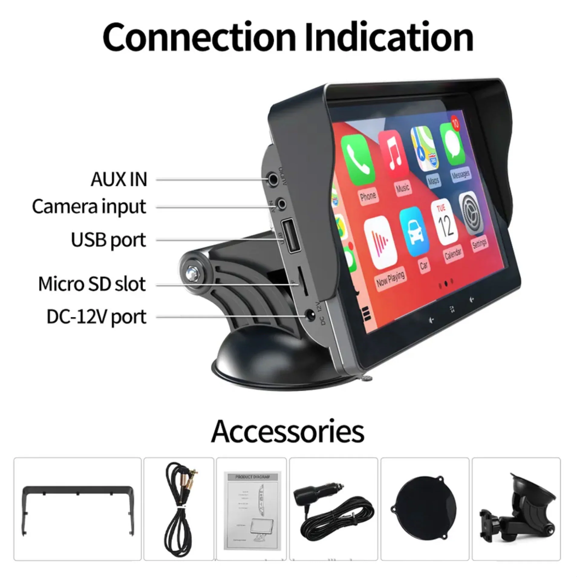 Portable Navigation System with CarPlay and Android Auto | 7 inches | Bluetooth | FM transmitter | AUX - Image 3